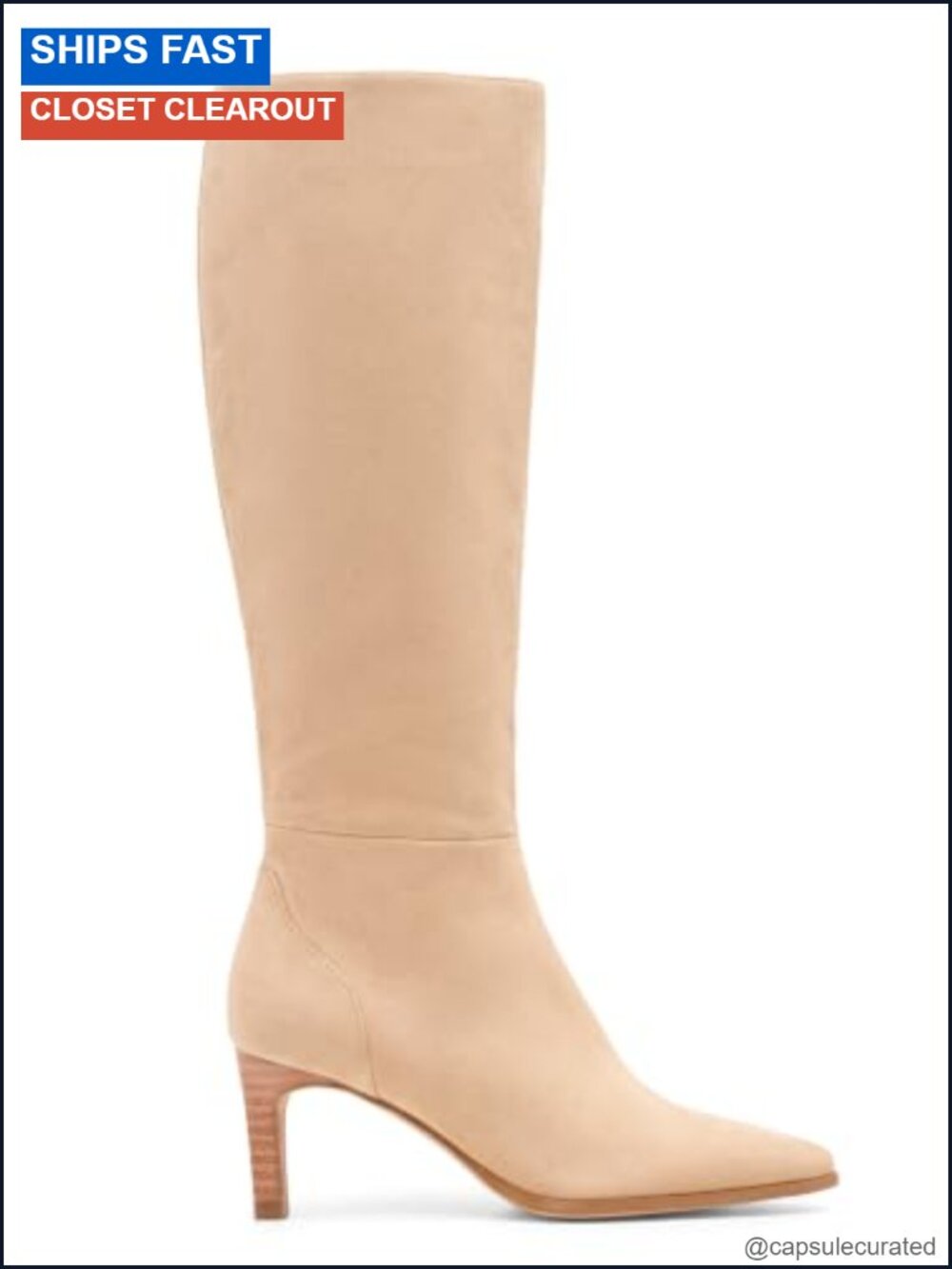 Coutgo Women's Faux Suede Knee High Heeled Boots Side Zipper